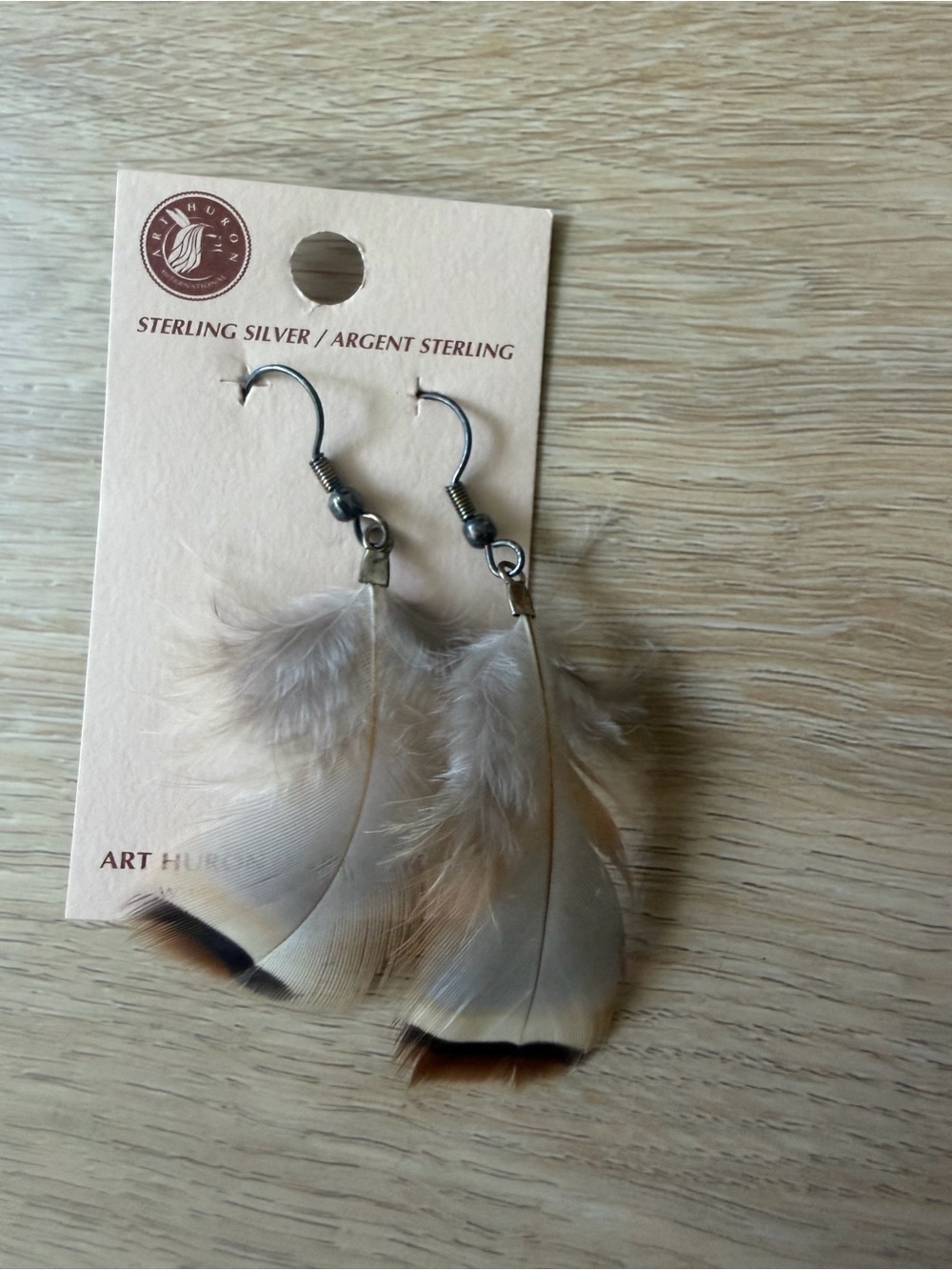 Feather Drop Sterling Silver Earrings - Neutral Beige